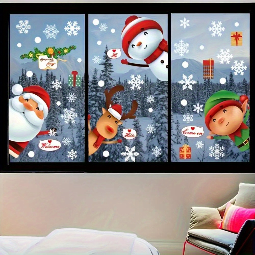 80 Glass Christmas Window Stickers, Specially Prepared for Christmas Decoration, Featuring Santa Claus and Reindeer Themes, Perfect for Party Use, Adding a Festive and Joyful Atmosphere to the Holiday Season.