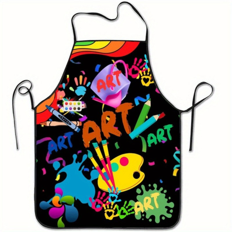 TEMU 1pc Multicolor Graffiti Apron, With Paintbrushes And Palette Print - Black Background, Suitable For Painting, Crafting, Cooking, Baking, Artist