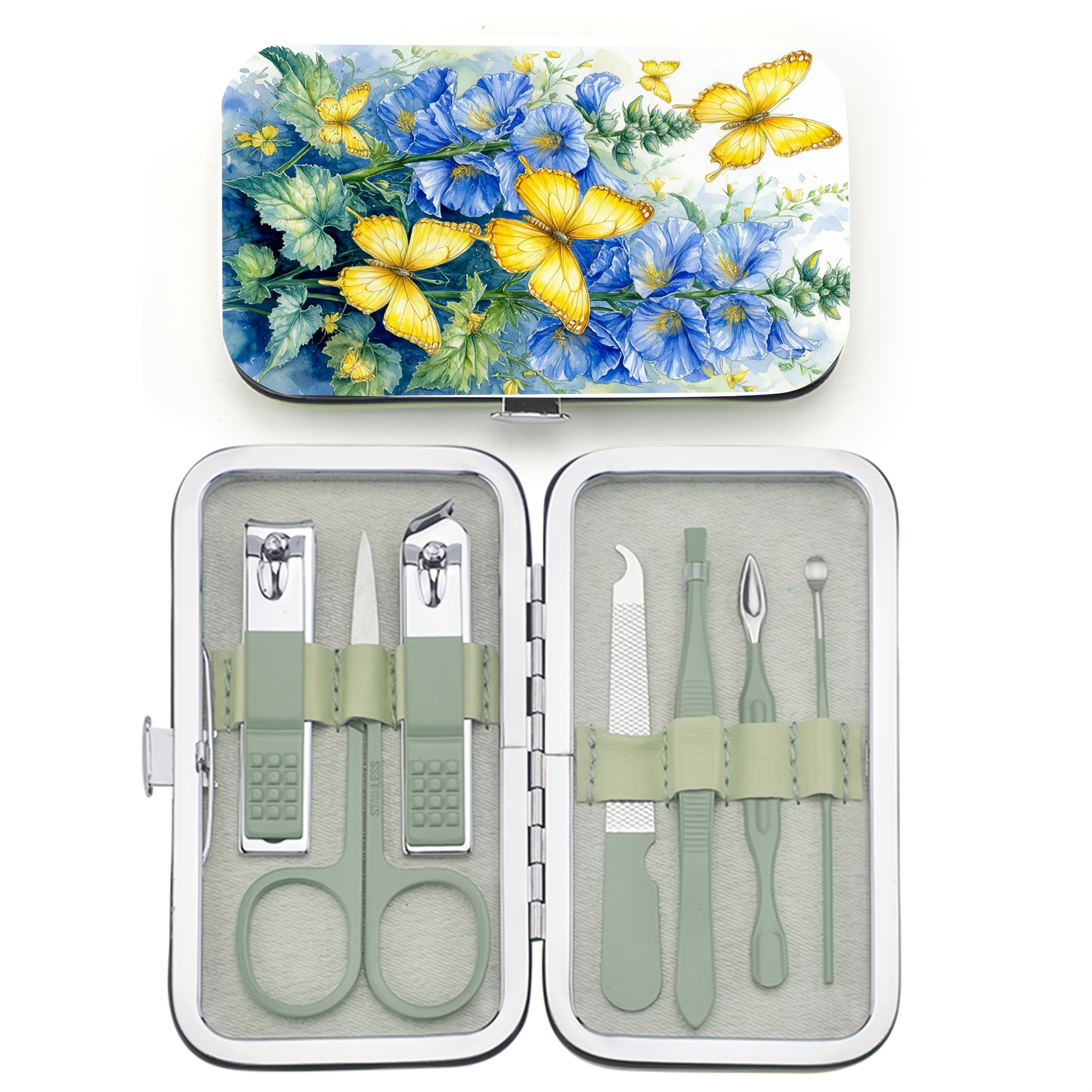TEMU Diamond Painting Kit Featuring A Blue Flower And Design, Includes A New Irregular Storage Box With A Faux Leather Bag, With Round And Irregular