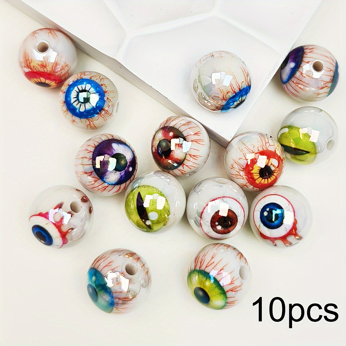 Image of 15mm Bright Double-sided Eyeball Beads, Acrylic, Suitable For Jewelry And Crafts, Perfect For Halloween And Party Decorations, Craft Beads| Design| Glossy Surface, For Halloween Decorations