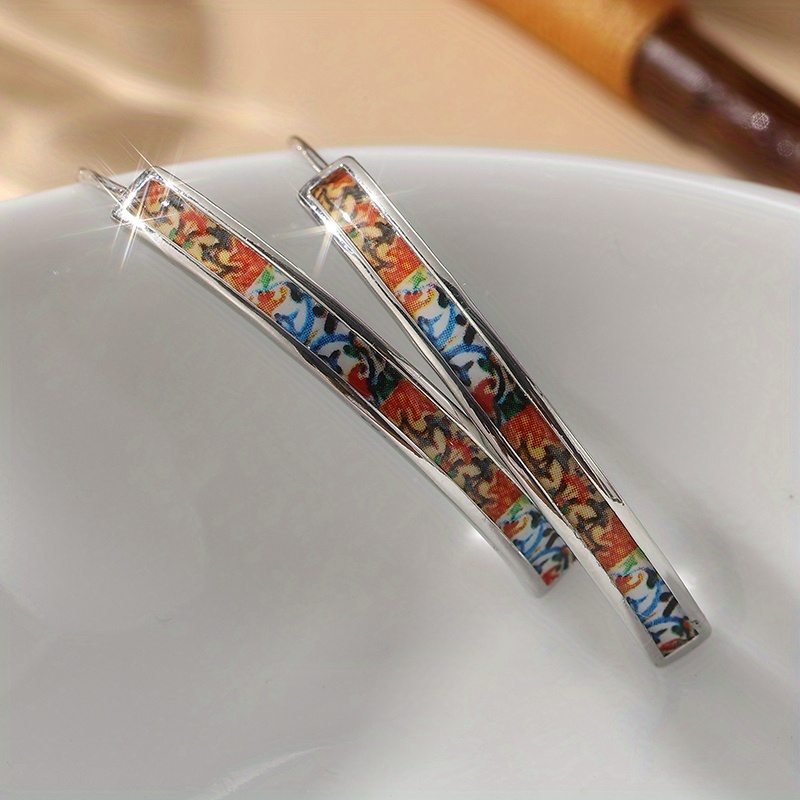 Women's Antique Porcelain Patterned Hoop Earrings
