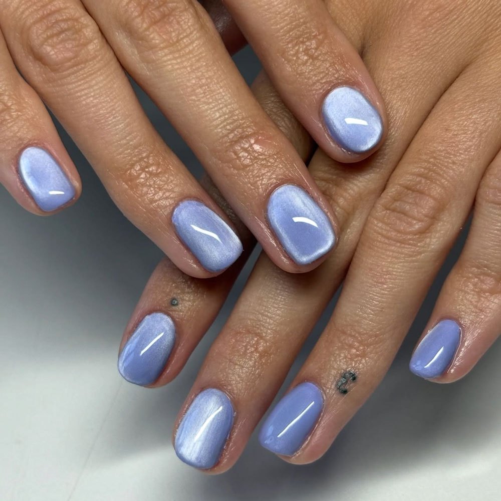 TEMU 24pcs Taro Purple Cat Eye Press-on Nails, Short Square Solid Color Gentle Minimalist Removable False Nails