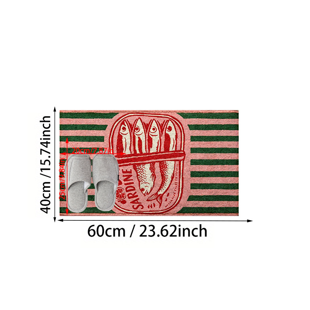 TEMU 1pc Alfombra de baño 2D con de lata de y rayas, de material de cachemira sintética, tapete de bienvenida para principal para baño y cocina,