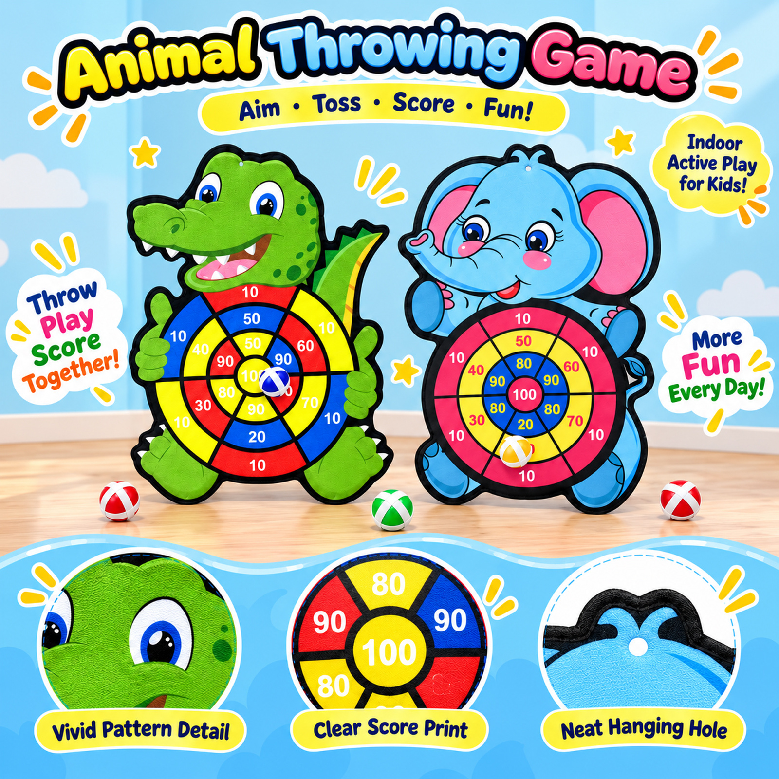 Elephant Crocodile Dartboard Toy for Interactive Fun
