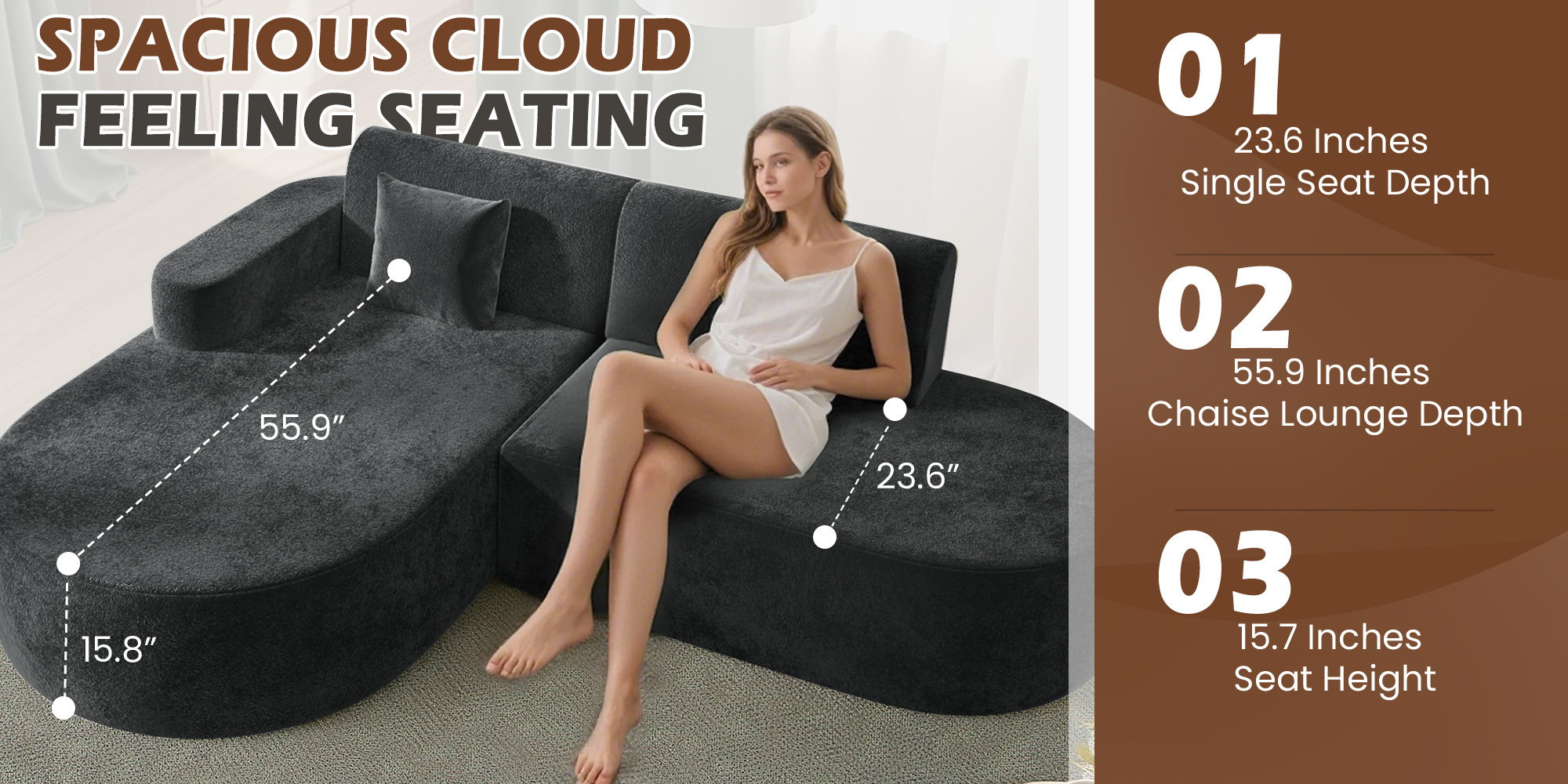 Modern L-Shaped Sectional Sofa with Chaise Lounge - Deep Seat Corner Couch, Boneless Cushion Design & Plush Sponge-Filled, Gray/Black/Beige/Green, Easy Assembly Contemporary Living Room & Bedroom Furniture, Space-Saving Modular Sofa for Apartments &
