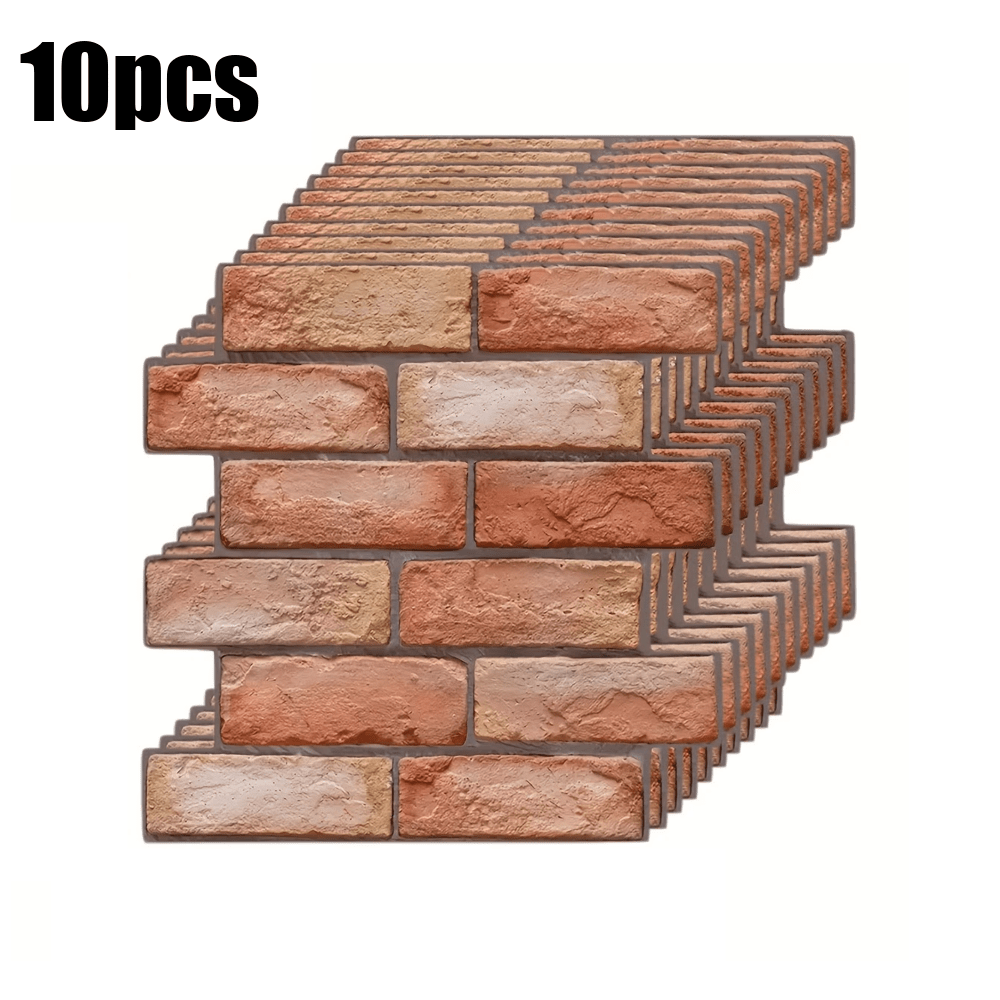 TEMU 10pcs 3d Red Brick Wall Tile Stickers - Self-adhesive, Easy To Peel And Paste, Durable Pvc, Easy To Clean - Perfect For Kitchen, Living Room,