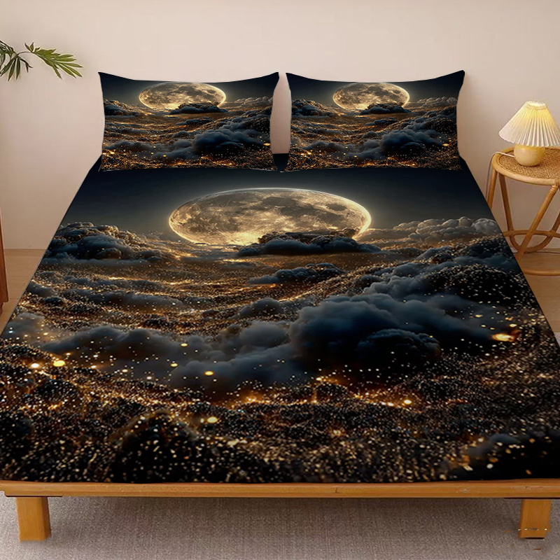TEMU 1pc Starry Sky With Glittering Fitted Sheet, Single Deep-pocket Fitted Sheet Only, No Pillowcases, Machine-washable Soft Fabric, Skin-friendly