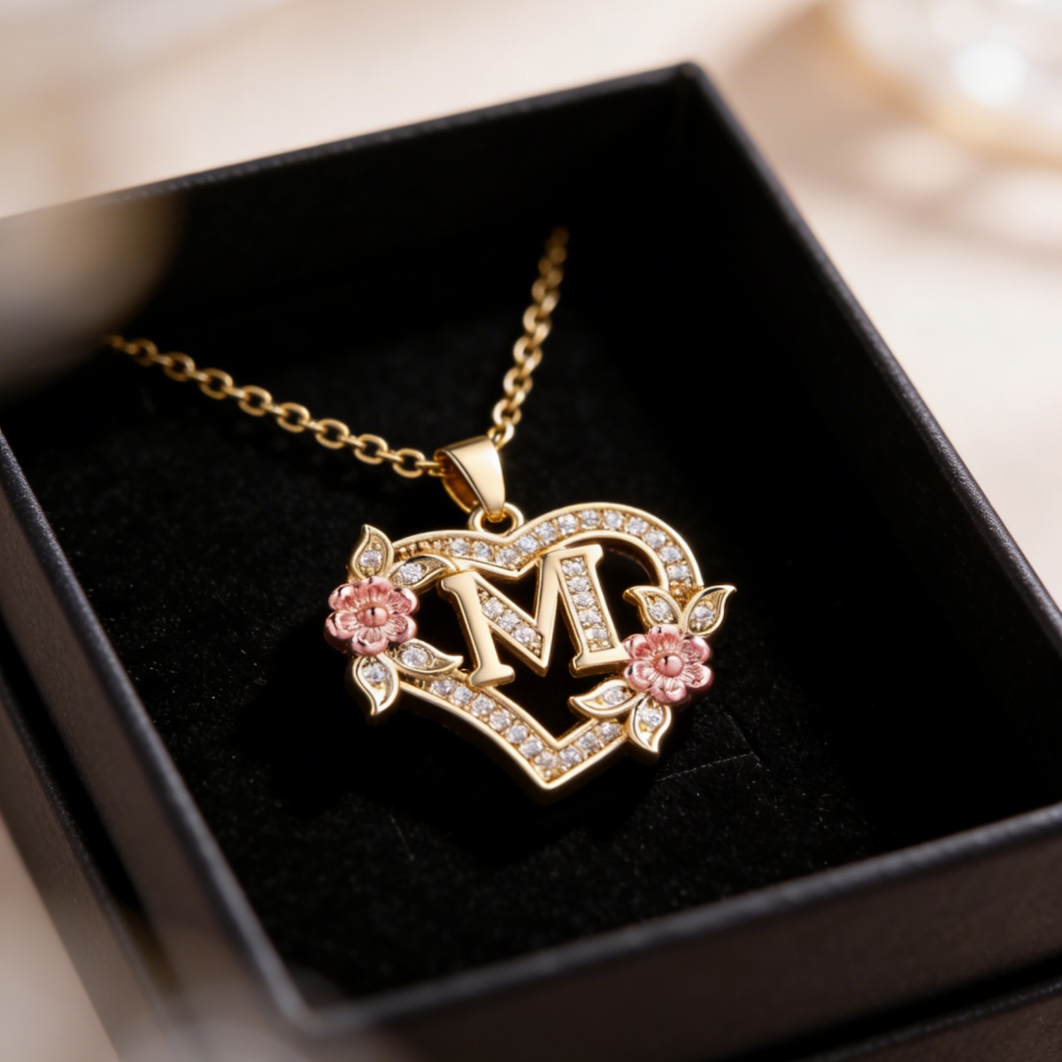 TEMU Single Piece Minimalist Heart Flower Enamel Letter Necklace, High-quality Copper Everyday Jewelry