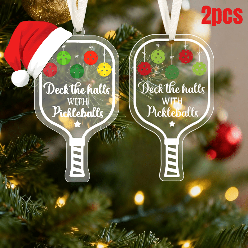 TEMU 2d Flat, 2pcs Cute Acrylic Christmas Tree Topper, Christmas Tree Hanging Decor, With Pickleballs Pendant Sign, Christmas Gifts, Pickle Ball