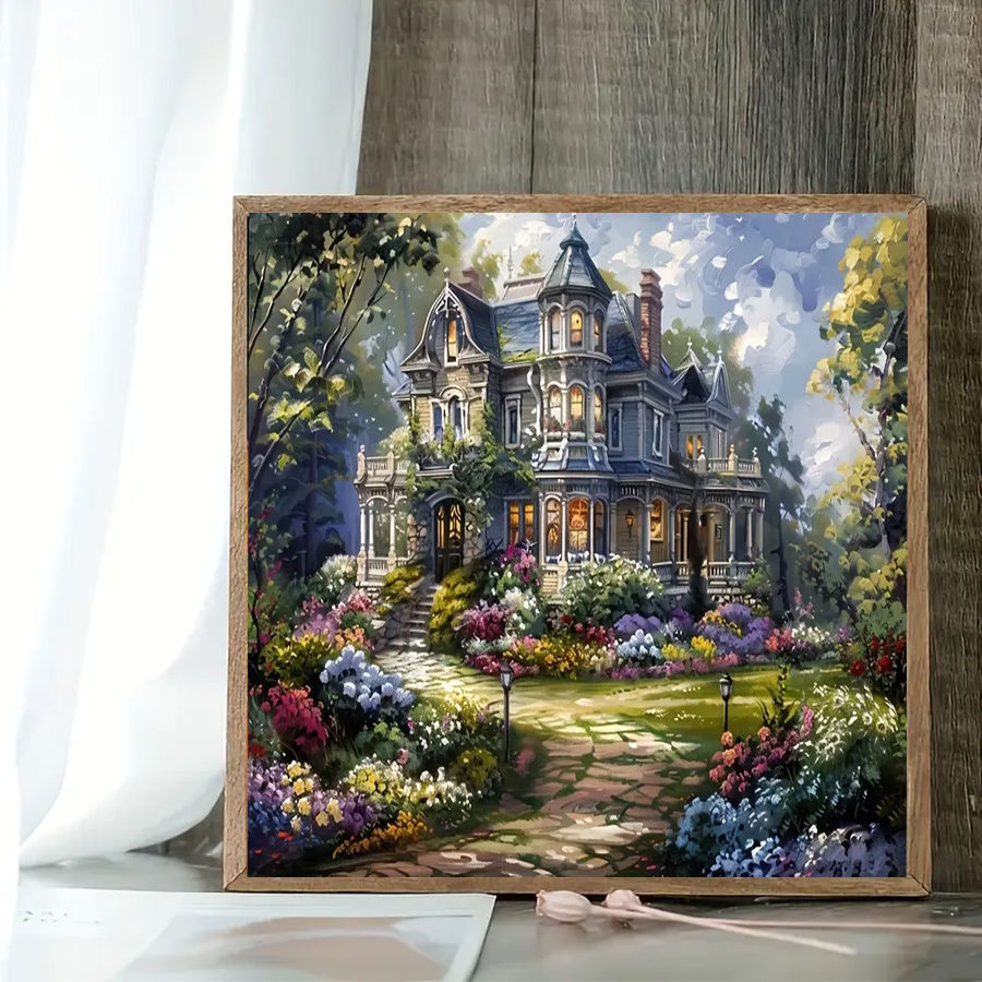 TEMU 1 Set 5d Diamond Painting Kit, Round Acrylic Craft Set, Scenery Castle Theme Full , Frameless Wall And Home Decor, Perfect Gift For