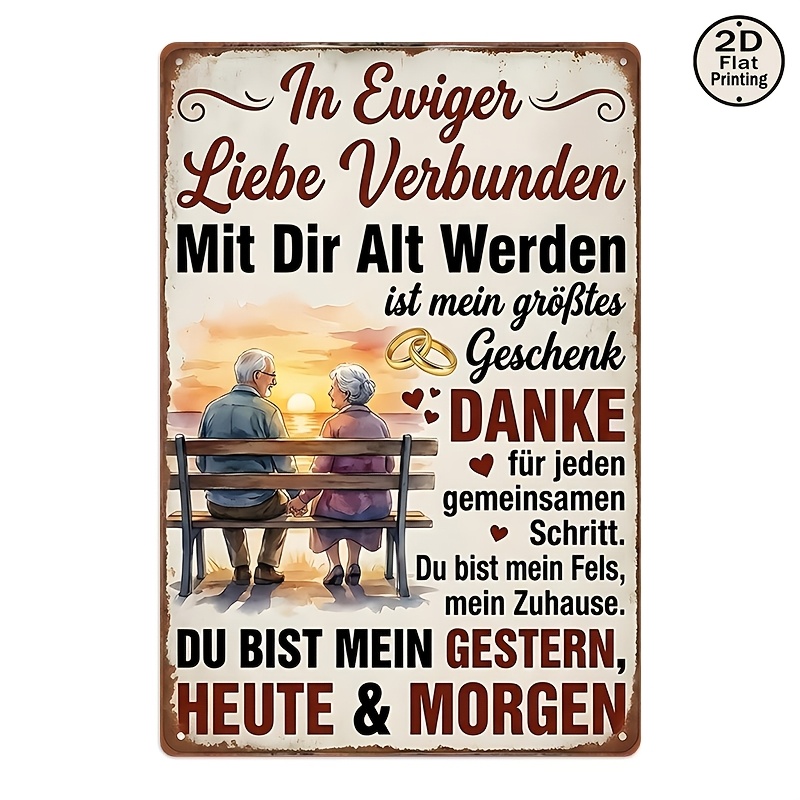 TEMU 2d Flat - 1pc 2d Flat, A Vintage 8x12 Square Metal Wall Sign, Ideal For Elderly Couples Holding The Beach, Symbolizing Love And Appreciation.