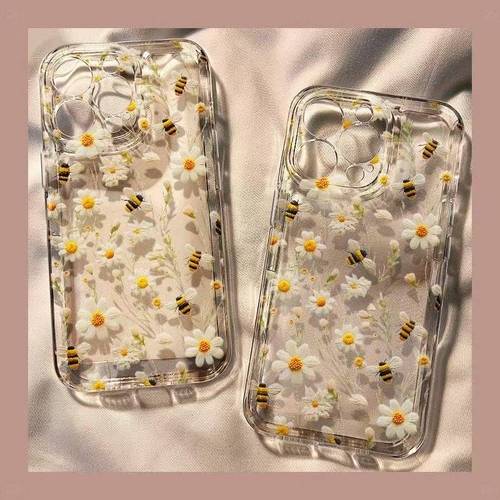 telefoonhoesje - telefoonhoesje met bij- en madeliefjespatroon, geschikt voor iphone 16, 16 pro max, 13, 14, 15, 15 pro, 15 pro max, 16 pro, xs max, xr; klassieke transparante , makkelijk en veelzijdig, lichtgewicht, schokbestendig, stijlvol, schattig