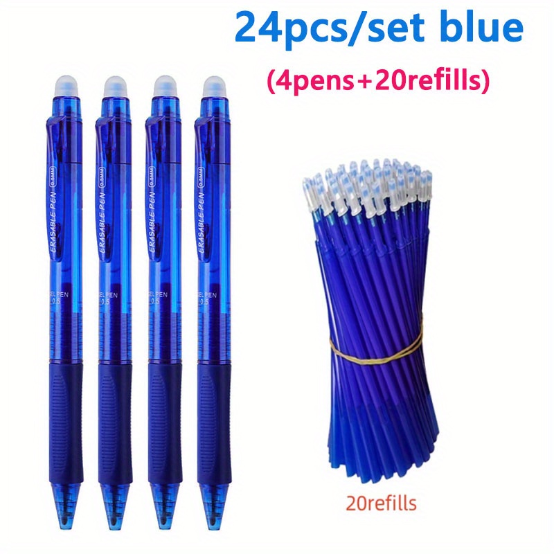 4pens+20refills Creative Large Capacity Press Erasable Gel Pens Set, 0.5mm Washable Handle Erasable Refills, For Office Diary Notebook Writing Stationery Back To School Supplies