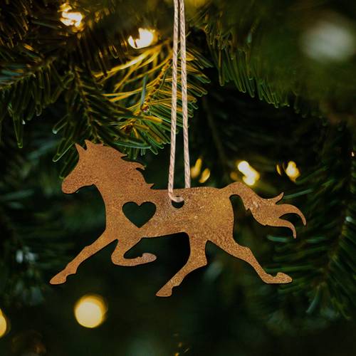 photo de l'article 1 pièce décoration murale cheval en métal - statue de cheval en fer rouillé marron vintage avec découpe en cœur, décoration murale horizontale intérieur/extérieur pour ornements de sapin de noël, pour bureau - style ferme cheval en fer