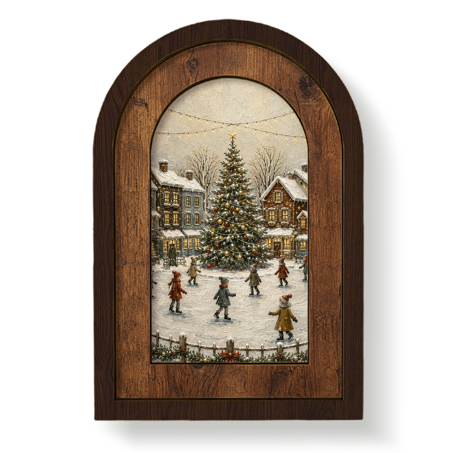 TEMU 1 Set Tabletop Centerpiece Decor Arched Frame Home Desktop Decoration Featuring Scene With Skating Children And Christmas Tree For Holiday