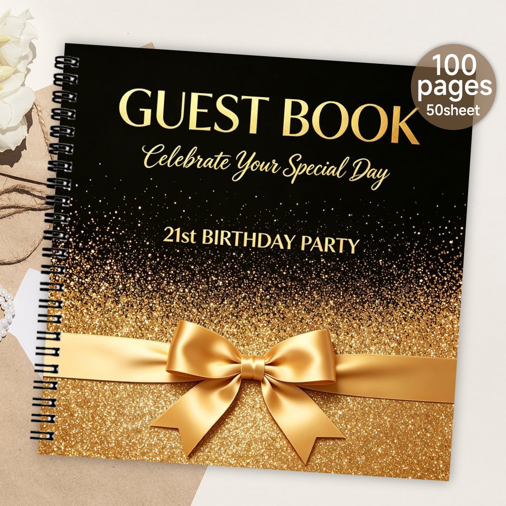 TEMU 1pc Spiral Guestbook, 21st Birthday Party Blank Page Guest Book, Message & Signature Book, Meaningful Gift & Souvenir Album For Family & With