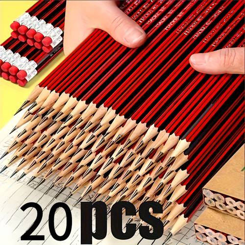 20 hb pencils with erasers 0 5mm lead red black wooden pencils for writing drawing sketching art supplies for students artists adults sharpener