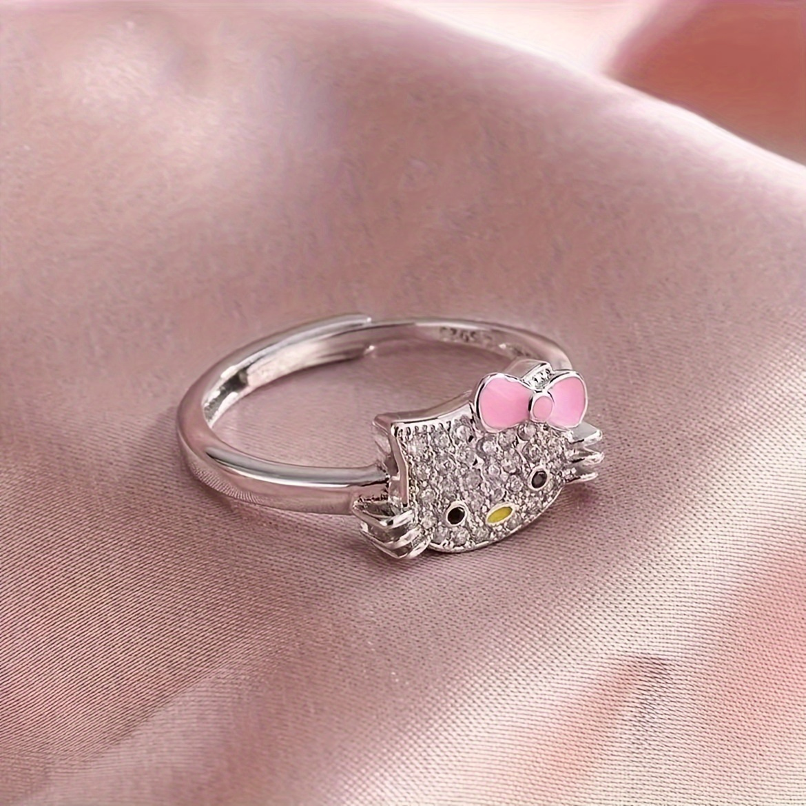 1pc Sanrio KT Adjustable Cute Cartoon Ring, Zinc Alloy, Daily & Party Wear, Valentine'S Day & Birthday Gift for Fans, Cute Ring