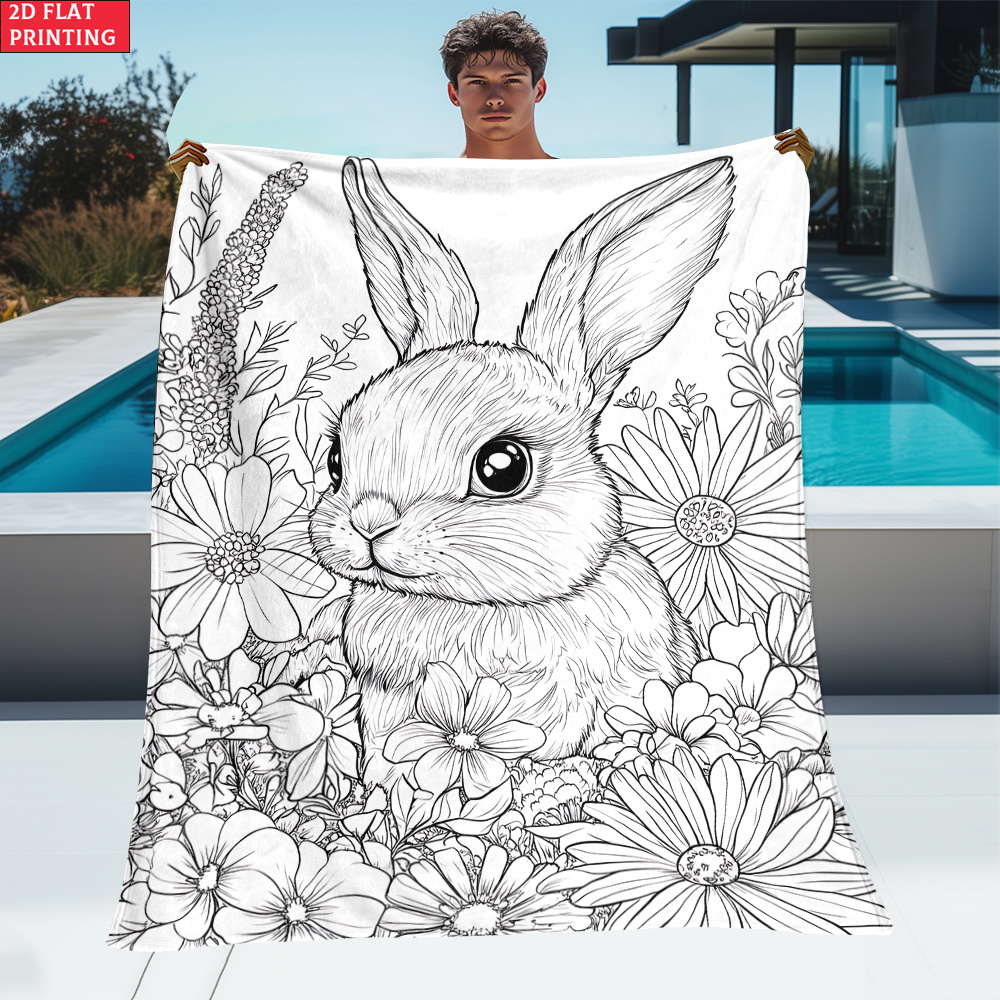 TEMU 2d Flat 1pc Coloring Pattern Outdoor Portable Blanket-lightweight Home Furnishings Bedding Blanket Suitable For Travel Camping Living Rooms