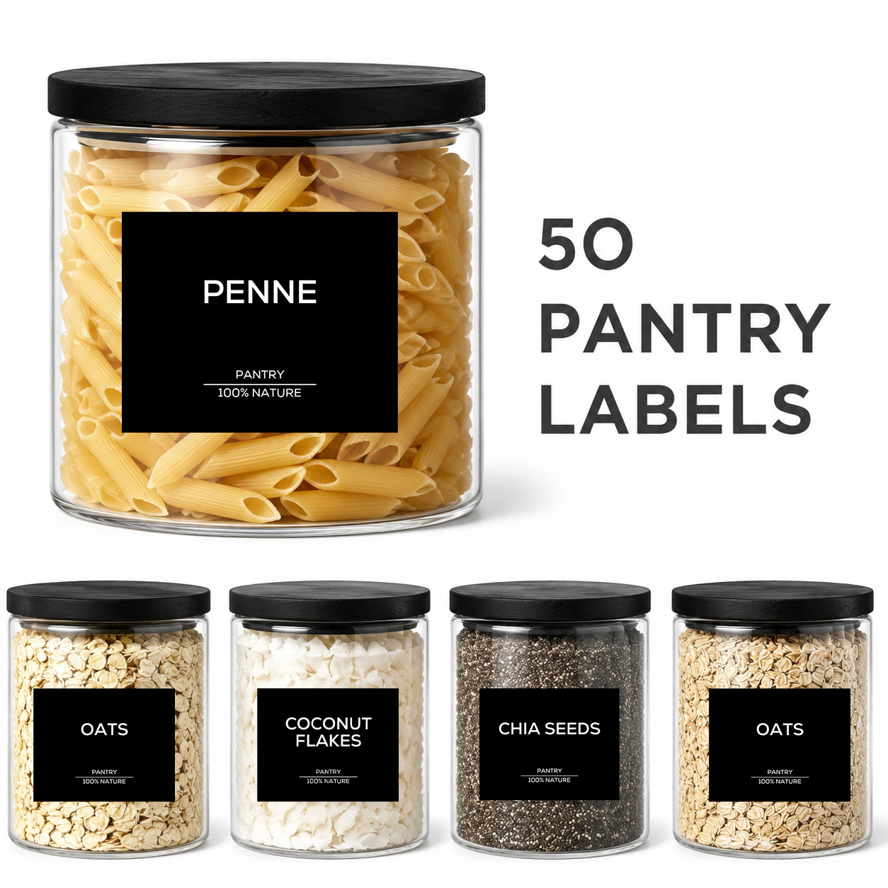 TEMU 50pcs Set, Black Background With White Text, Waterproof Removable Storage Jar Labels, English Printed With A Simple , Container Stickers, Diy