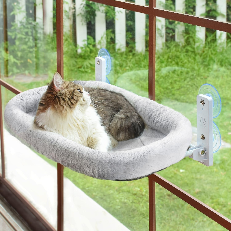 1pc Cordless Cat Window Perch, Cat Hammock For Wall With 4 Suction Cups, Anchor&screw For 2 Ways Of Installation, Frame And Reversible Cover, Foldable Cat Beds For Indoor Cats
