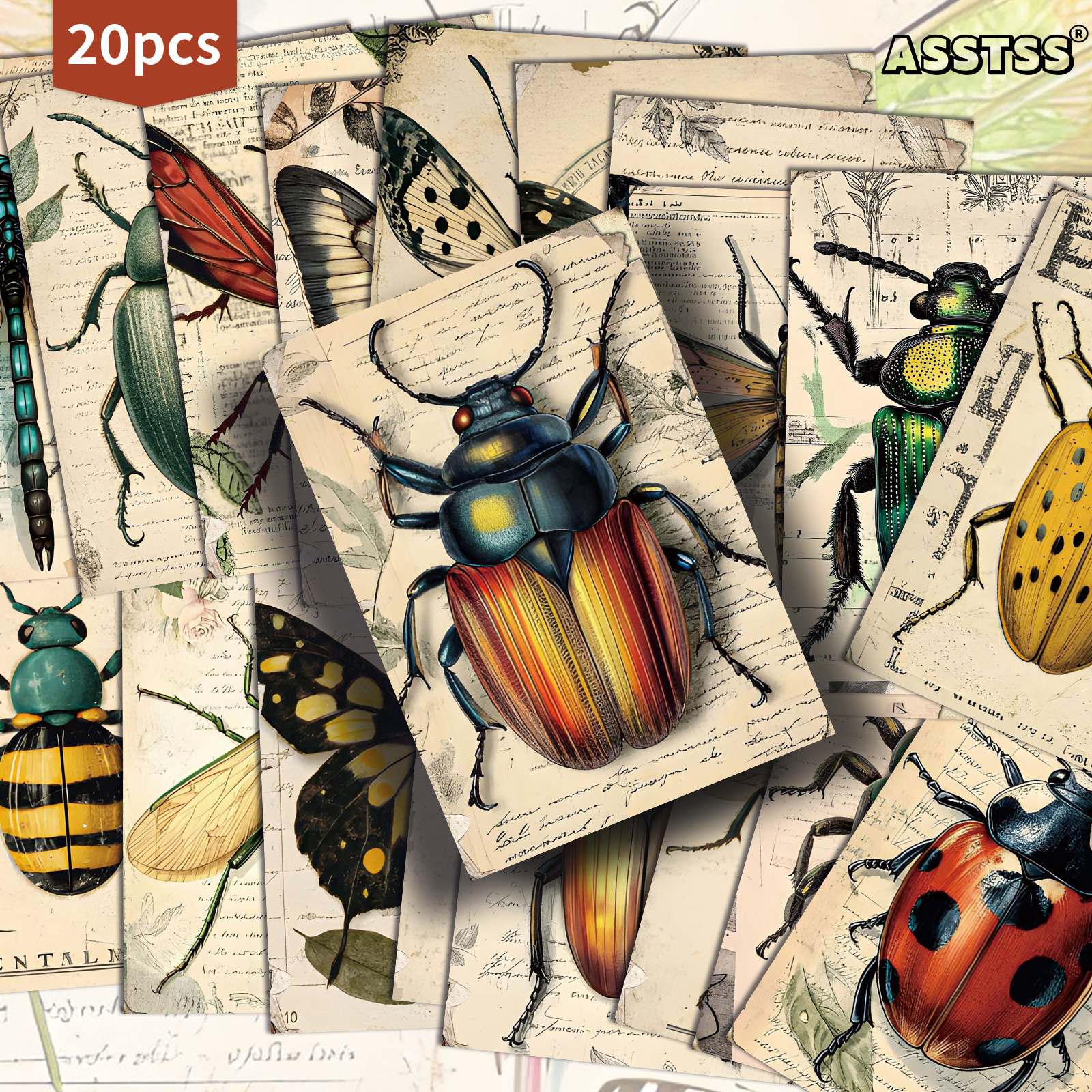 TEMU 20-pack Asstss Insects Postcards - 4x6 Inches Retro Junk Journal Supplies, Classic Pinup Illustrations Collectible Decorative Painting Cards For