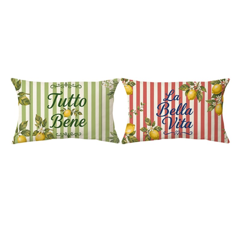 TEMU Ensemble de 2 taies d'oreiller d'été sur le thème du citron, housses de coussin décoratives pour cour extérieure, 1 pièce "Tutto Bene" " Vita"