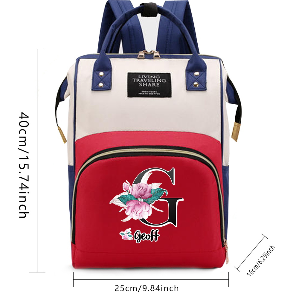 custom name initial backpack oxford cloth diaper bag large capacity personalized a z letter mommy bags soft shell casual travel nappy organizer with bottle pockets for women details 0