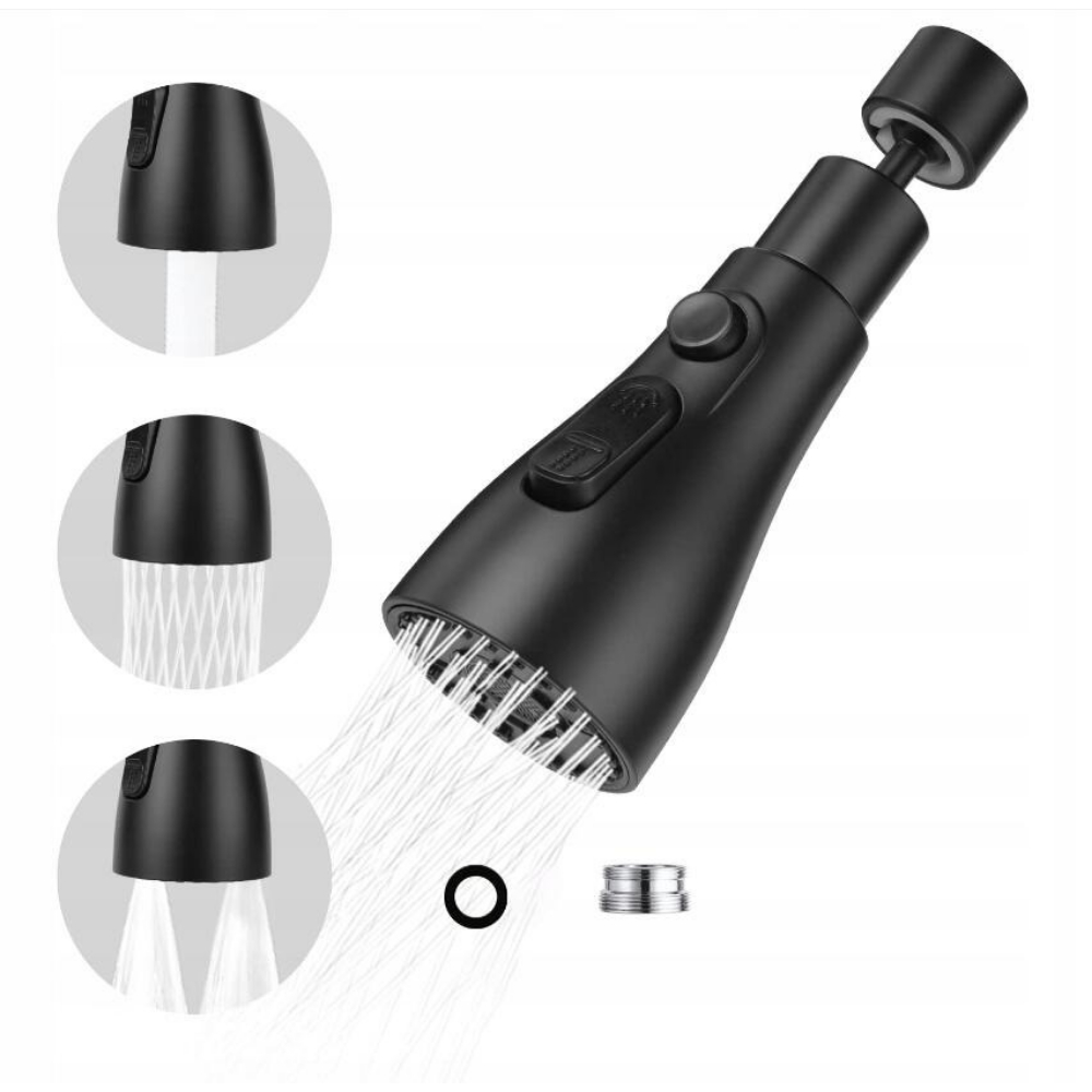 3-function Swivel Spray Spout Replacement - Rotating Robotic Arm Extension Kitchen Faucet Sprayer Head, 304 Stainless Steel, Nickel Plated, No Battery Needed