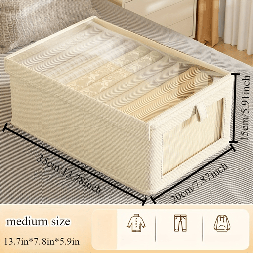 2pcs beige fabric storage bins with lids large capacity organizer boxes for clothes pants accessories design ideal for home closet organization under bed storage