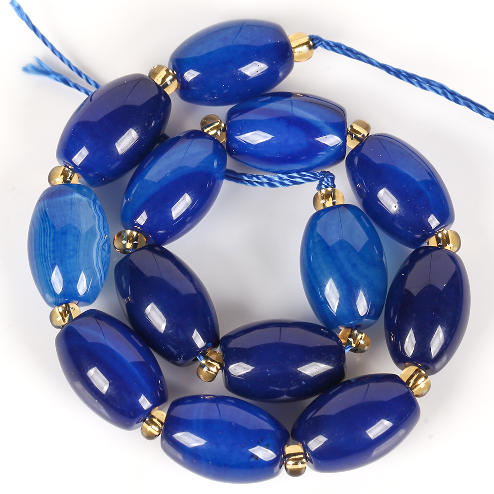 TEMU Asvrai Dark Blue Agate Seed Beads - 8x12mm Oval Oval Suitable For Making, Beads For Bracelets, Necklaces, Crafts, European, Dark Blue Gem Beads