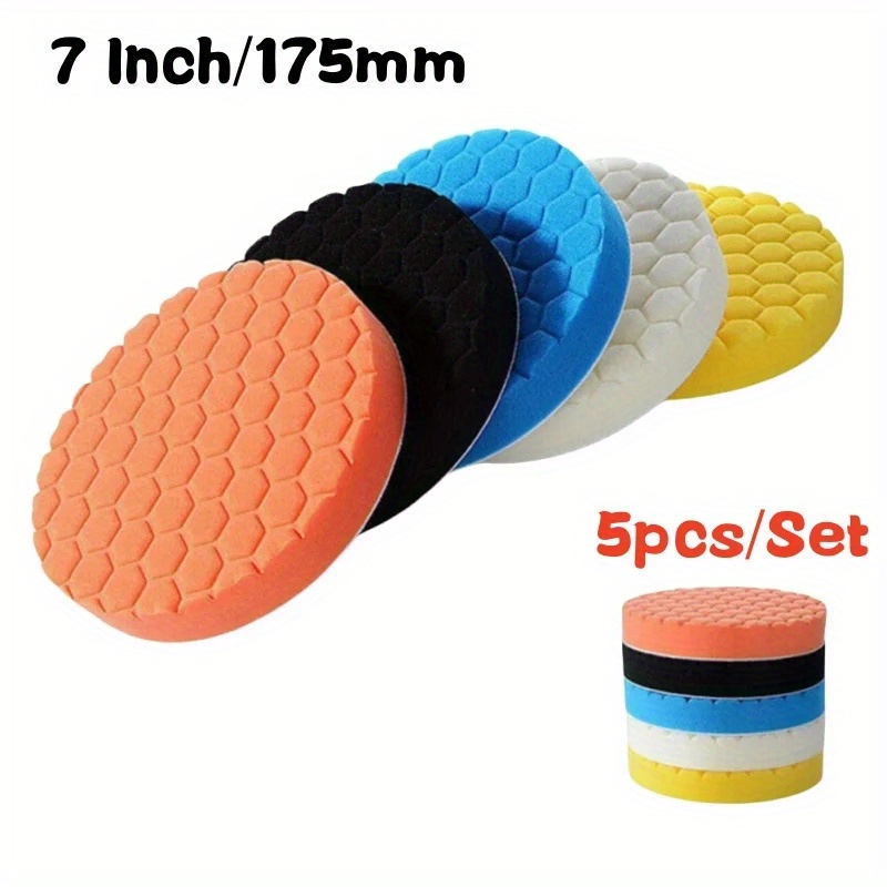 TEMU 5 Stück Auto-Polier-Pad-Kit 3/4/5/6/7 Zoll Selbstklebender Polier-Wheel Auto-Detailing-Wachs-Schwamm-Pads Auto-Care-Reinigung
