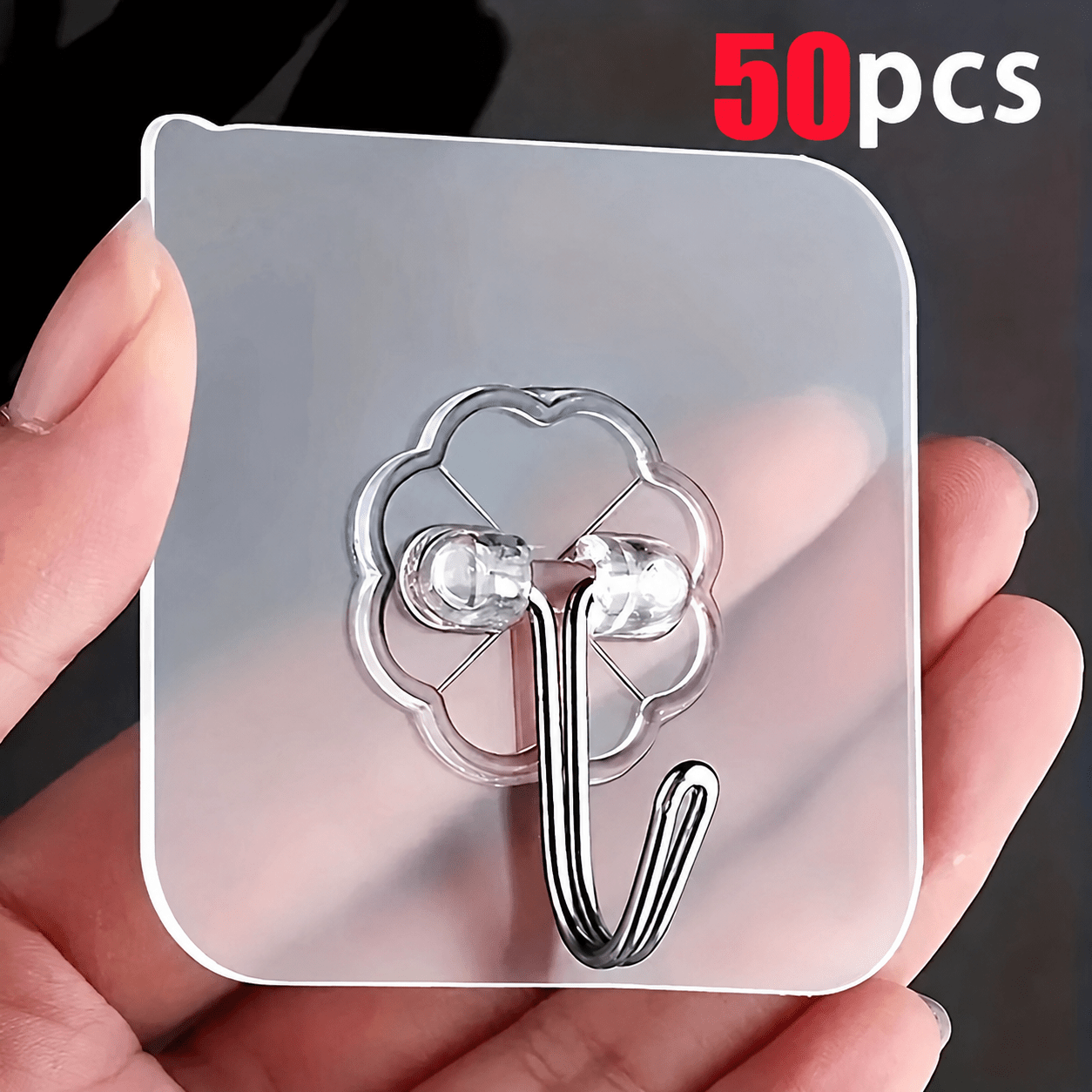 TEMU 50-pack Heavy-duty Adhesive Hooks - Waterproof, , Removable & Reusable Wall Hooks; Suitable For Bathroom, Kitchen, Towels, Clothing, And Home