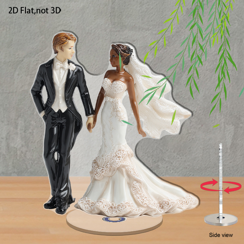 TEMU 2D Plat - Un panneau d'affichage en acrylique 2D représentant une statue de couple tenant , conçu pour rotatif et équipé d'une base