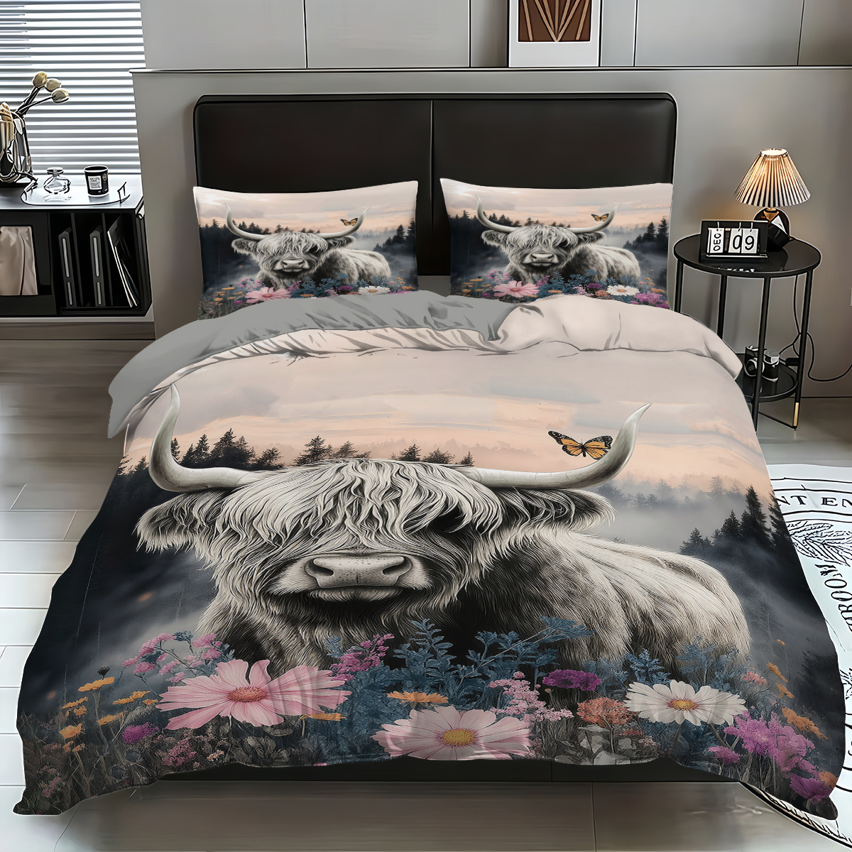 TEMU 3pcs Set (1 Duvet Cover + 2 Pillowcases, Without Core) Floral Element Printed Duvet Cover Set, Soft And Comfortable, Suitable For Bedrooms,