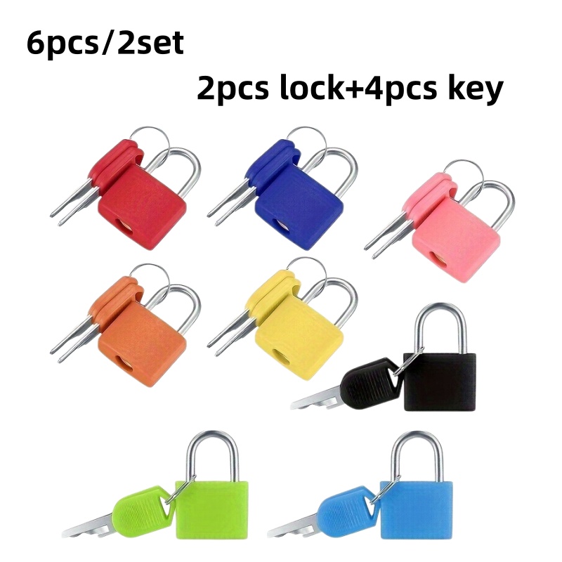 TEMU 6 pezzi/2 set di lucchetti per valigie con chiave , mini lucchetti con chiave , piccoli lucchetti da viaggio colorati per zaini, valigie da