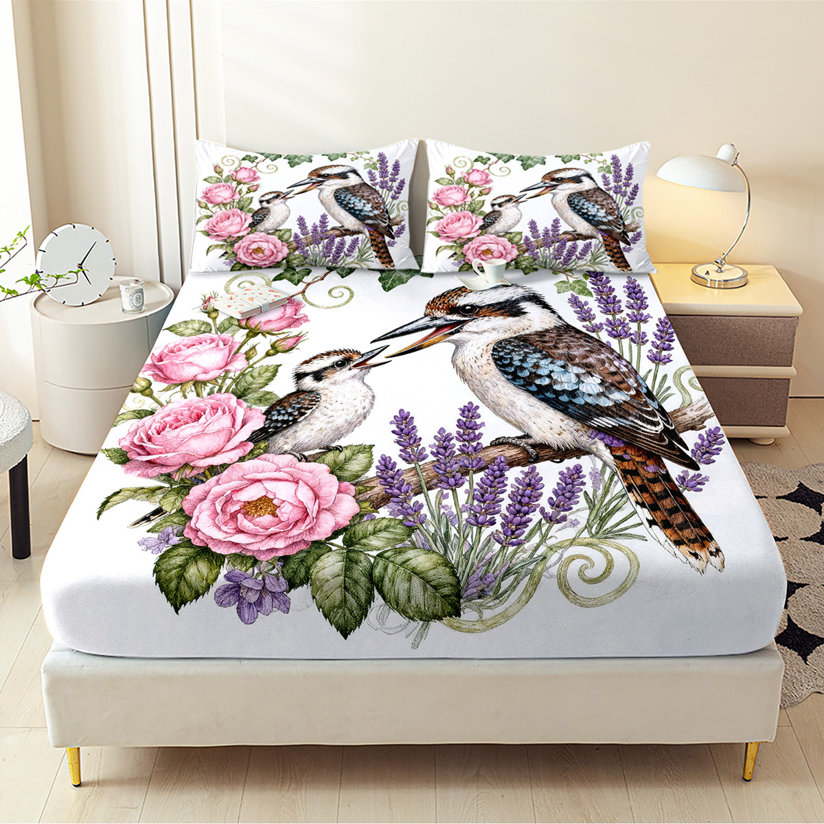 TEMU 3pcs Rose Fitted Sheet Set Decorative Mattress Cover Cartoon Mattress Protector Boho Halloween Bedding Christmas Bedroom Decor For Home Decor 1