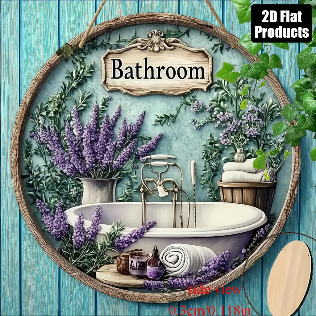 TEMU Placa y adorno decorativo de madera rústica con lavanda para baño, 2D, adecuado para dormitorio, cocina, jardín, garaje, parque, hogar,