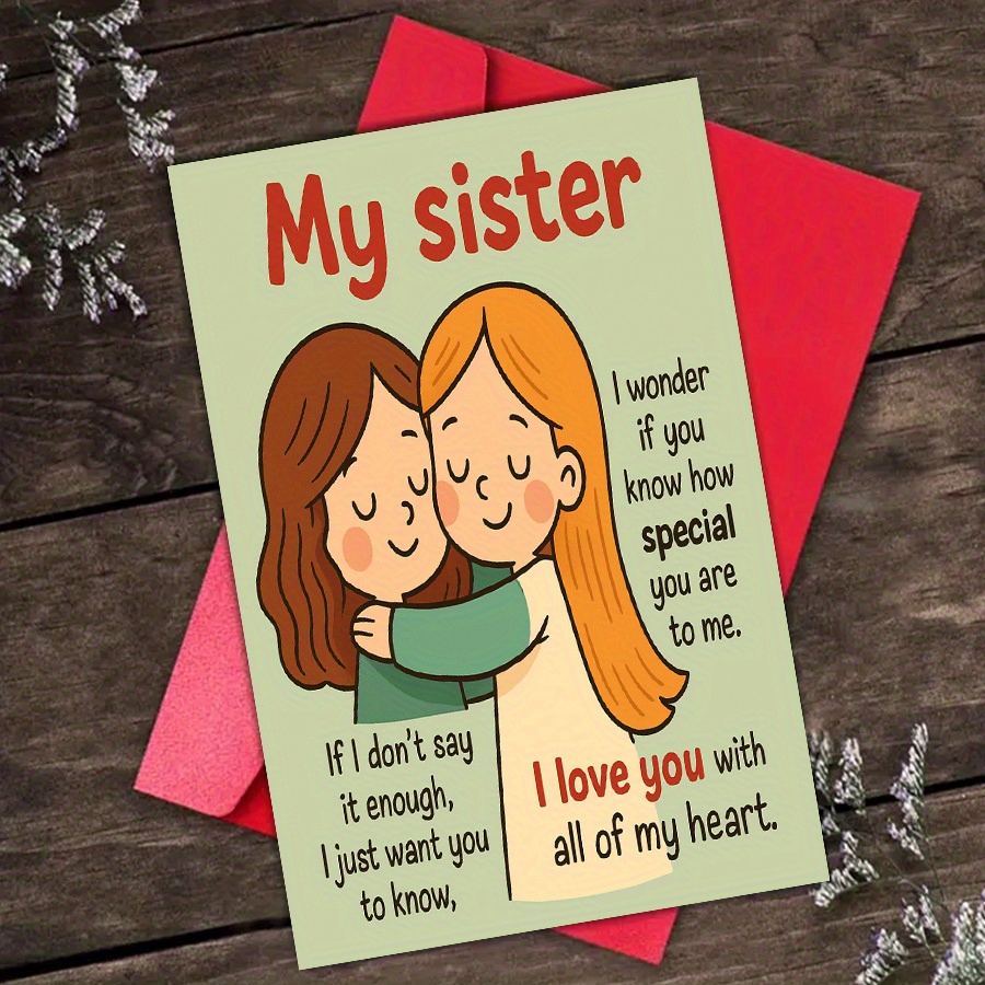 TEMU 4pcs (2 Envelopes + 2 Greeting Cards) Sister Greeting Cards - Message With Envelopes, Perfect For Birthdays And Special Occasions, Expressing