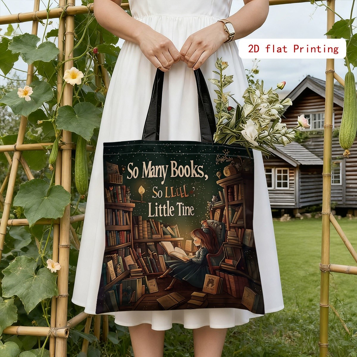 TEMU 1pc Women's Tote Bag With Book-themed Print & "so Many Books So Little Time" Slogan - Double-sided Suitable For Daily Shopping,,, Travel, Casual