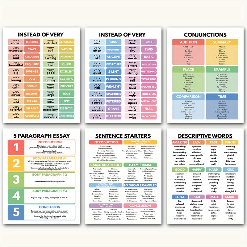 TEMU Ensemble de 6 livres d'éducation en anglais avec images, tableaux pour l'écriture et la grammaire anglaise, parties du , affiches de classe en