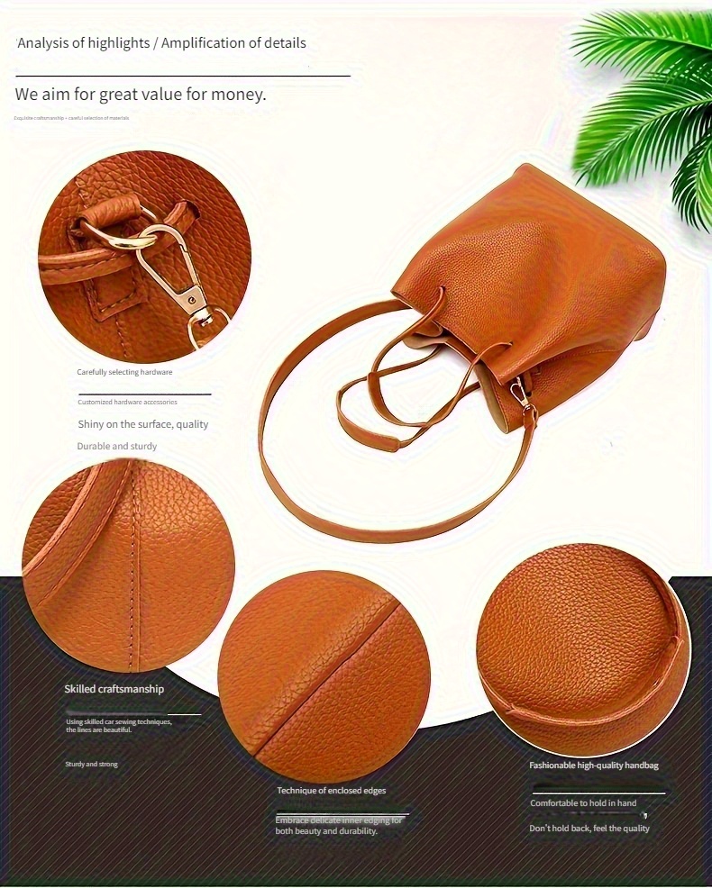 4pcs womens fashion crossbody bag set including handbag wallet card holder and bucket bag elegant shoulder backpack versatile tote with large capacity design ideal for travel work and casual use details 0