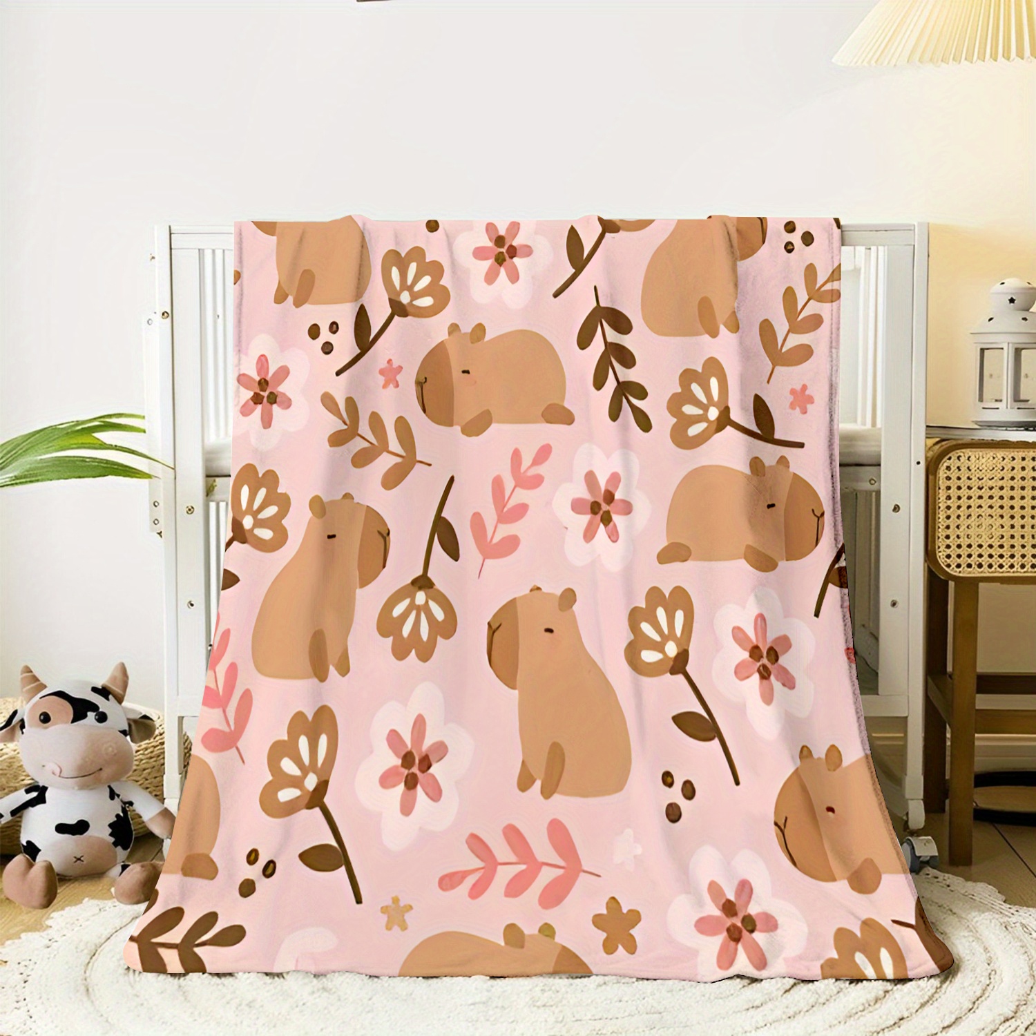 BlessLiving Capybaras Throw Blanket Travel/Single (130x150cm), Funny Capybara Fleece Blanket For
