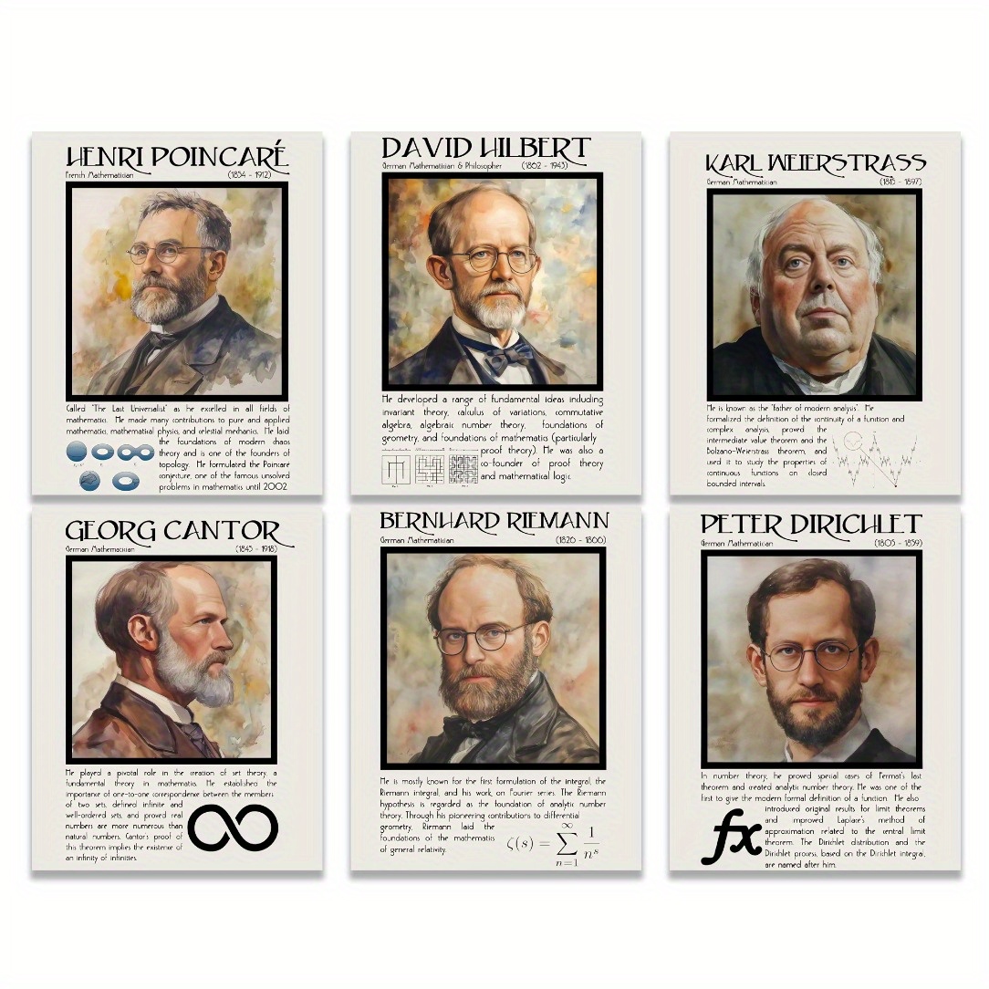 TEMU Print Painting, 6pcs Mathematicians Posters - Famous Math History Figures With Biographies & , 8x10 Inch Unframed Educational Wall Art For High