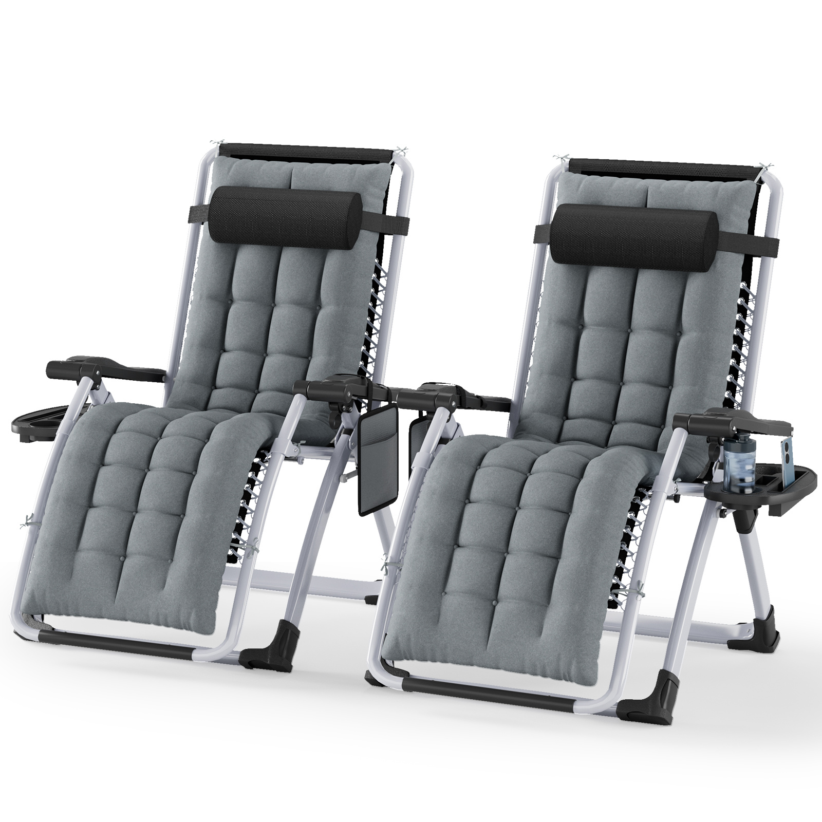 Foldable Sun Lounger 200kg Load Capacity With Cotton Cushion, Foldable Deck Chair For Garden, Beach