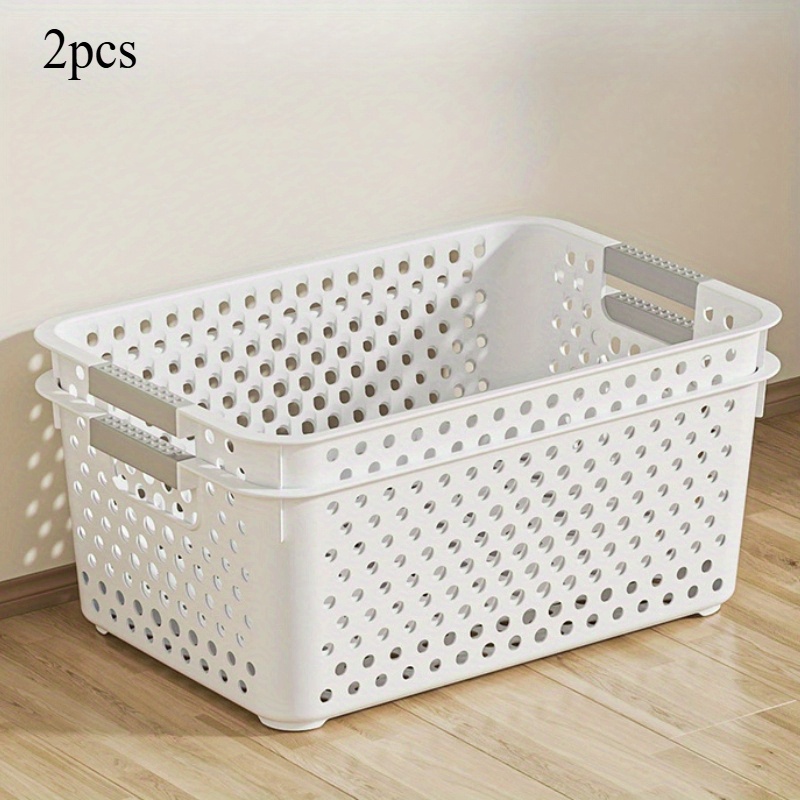 2/4 White Plastic Storage Bins With Handles - Wall Mounted Organizer Bins For Kitchen, Bathroom, Bedroom, Office - Multipurpose Baskets, Trash Cans And Containers For Home Organization, Shelf Baskets