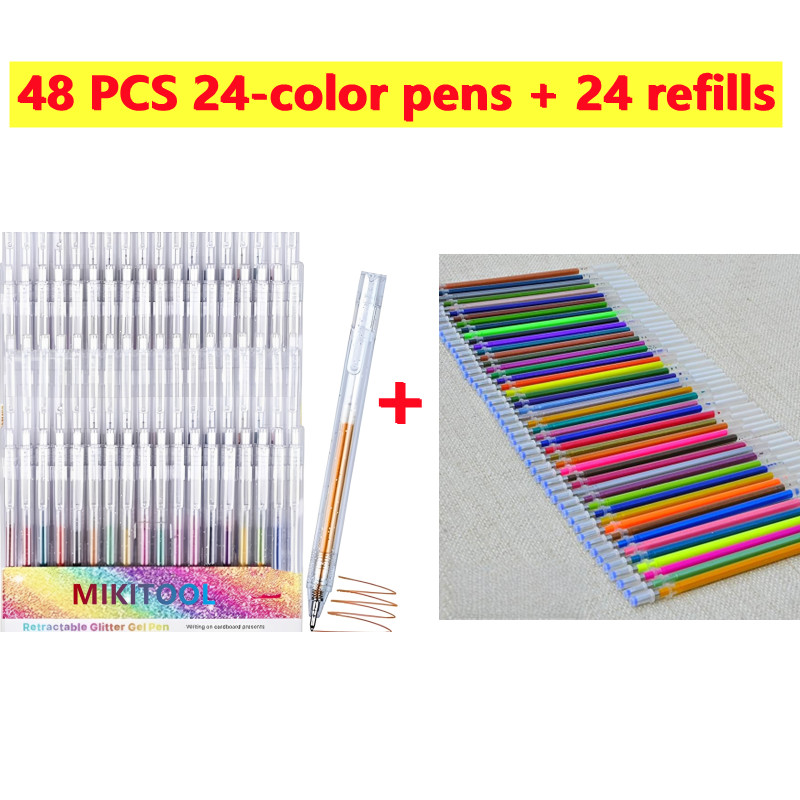 TEMU 48pcs 24 Gel Pens + 24 Refill Gel Pen Set, Bright Colors For Halloween And Christmas Crafts, School And Office Supplies, Art Painting, Coloring,