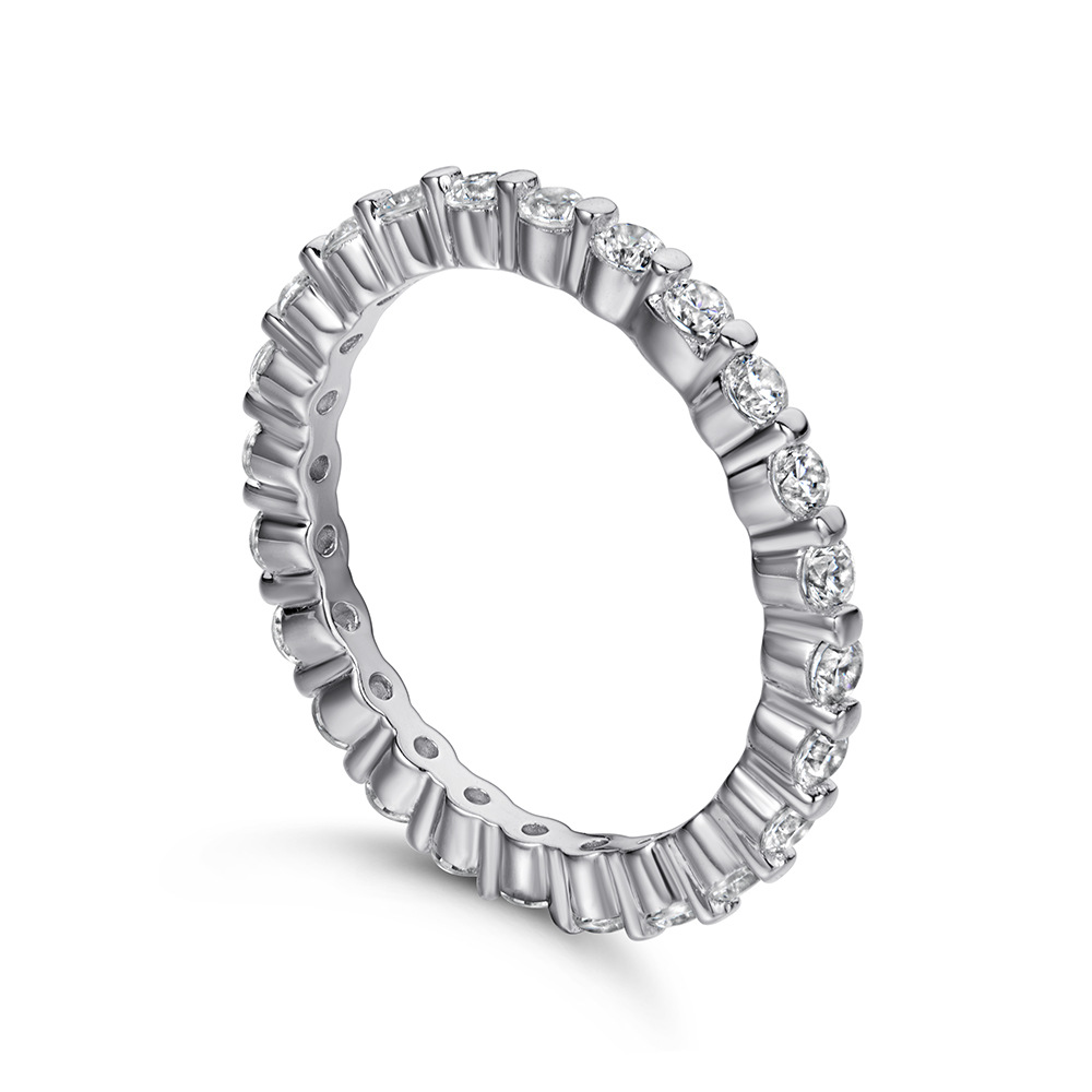 Women's 925 Silver Moissanite Beaded Trim Eternity Ring