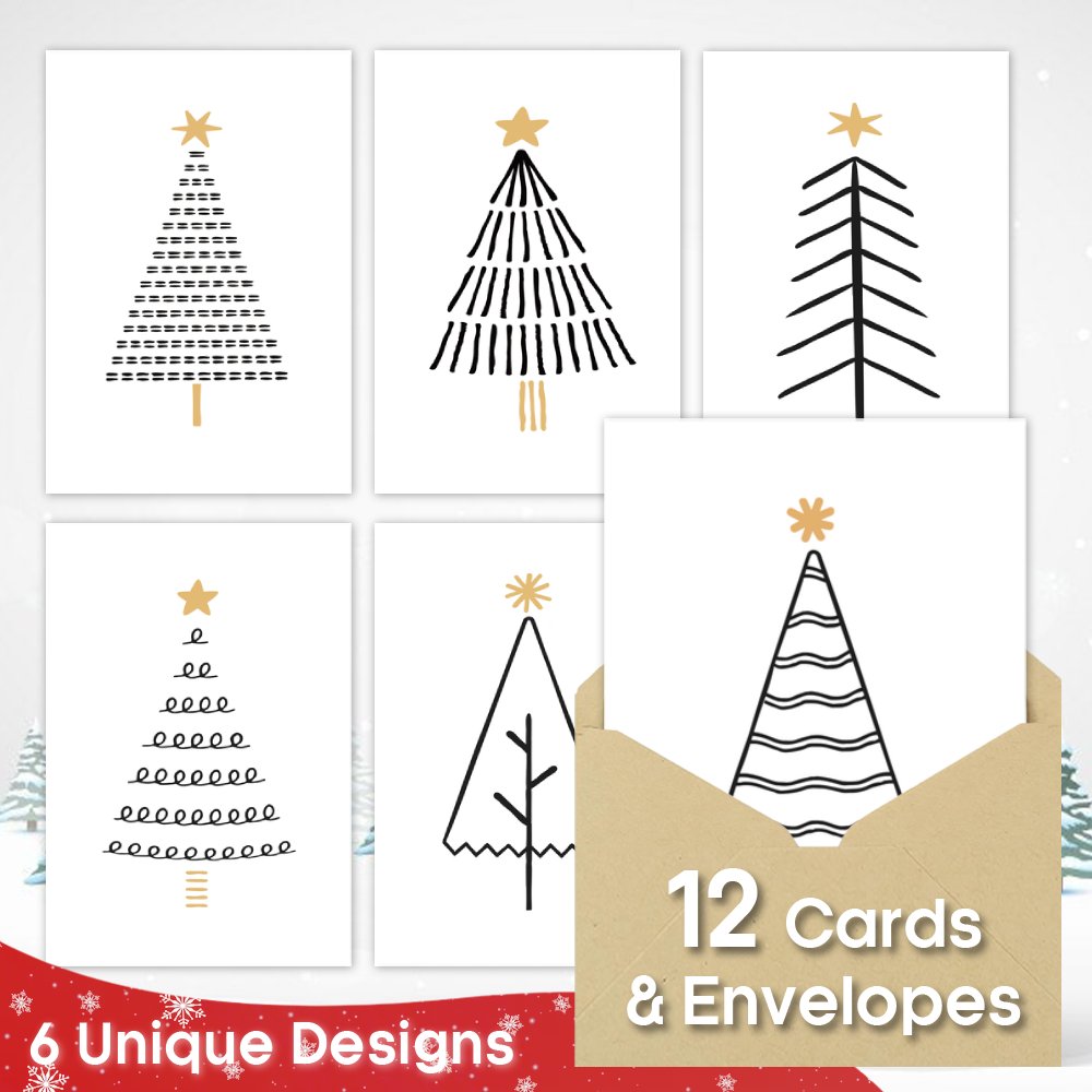 TEMU (12 Greeting Cards And 12 Envelopes) Minimalist Christmas Tree Greeting Card With Envelopes, Christmas Cards Bulk, Perfect For Greetings And
