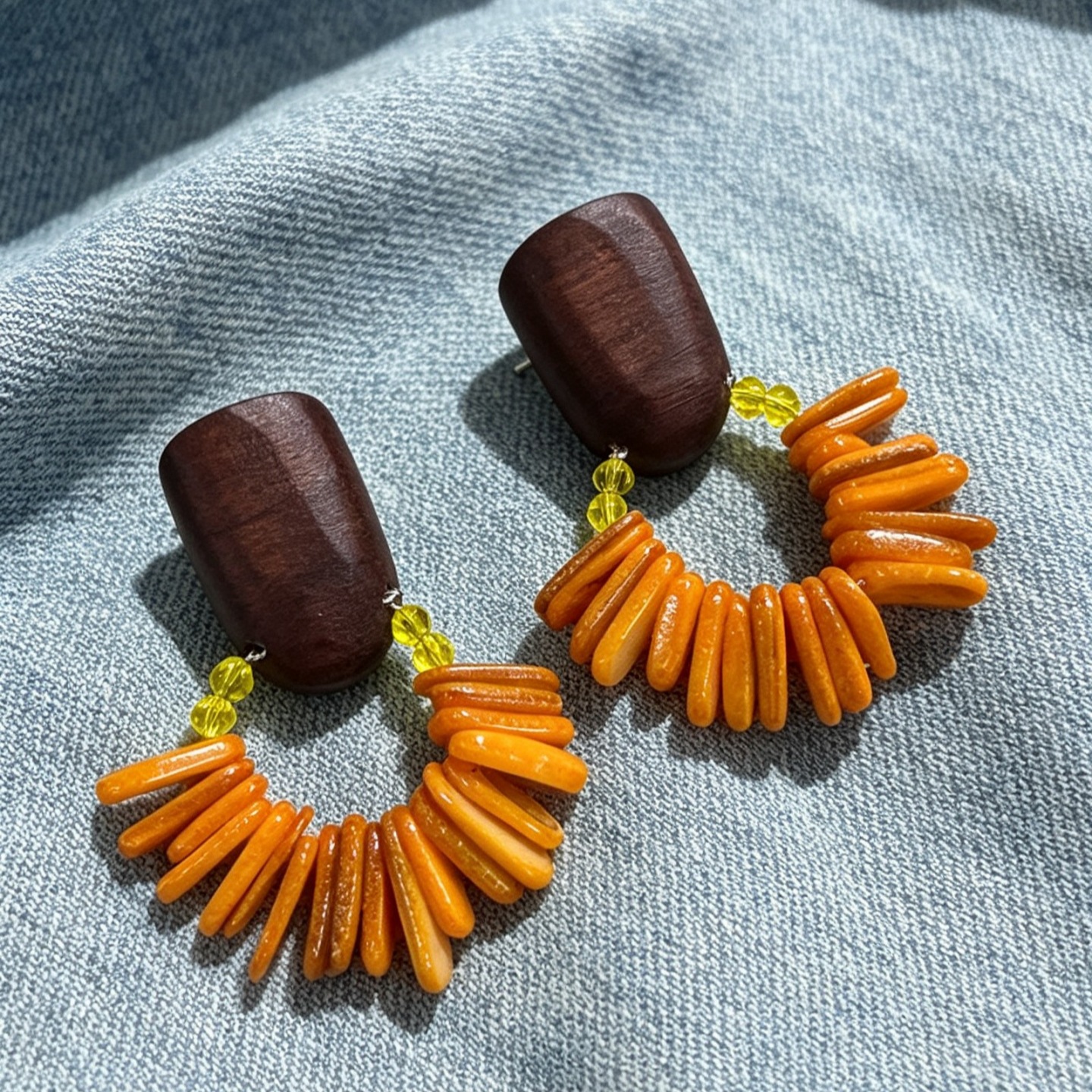 TEMU Pendientes de botón redondos retro de , de madera, de naranja, concha de resina, fáciles, versátiles, individuales, nuevos para mujer